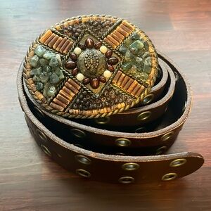 Cabi brown, leather large belt with rhinestone buckle